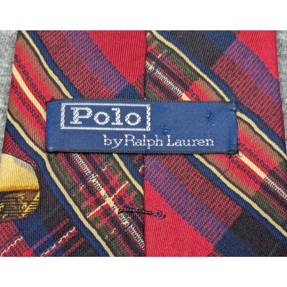 POLO RALPH LAUREN Mens Tie - Red Plaid, Golf Motiff, Hand Made, 100% Silk - Picture 3 of 6